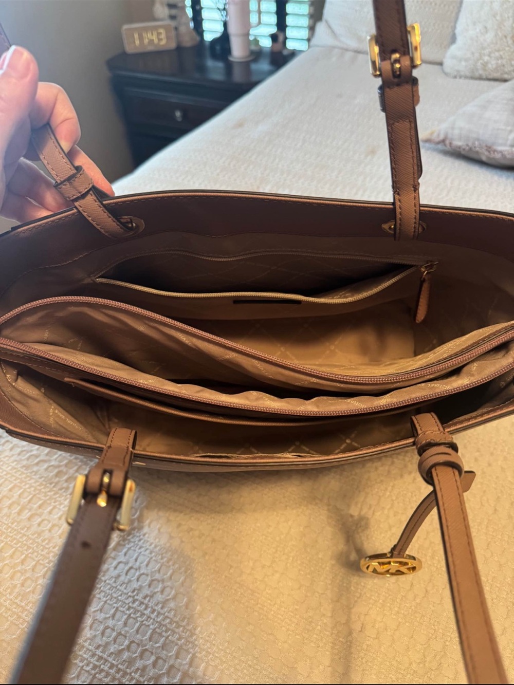 Michael Kors Taupe Leather Tote with Gold Accents - Picture 3 of 3
